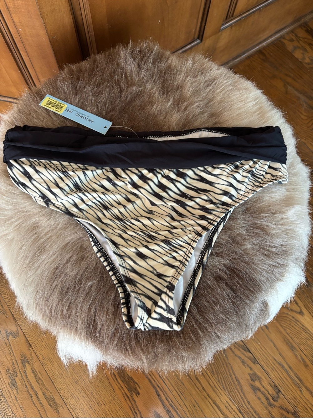 ANTONIO MELANI Black & Cream Zebra Hipster Swim Bottoms